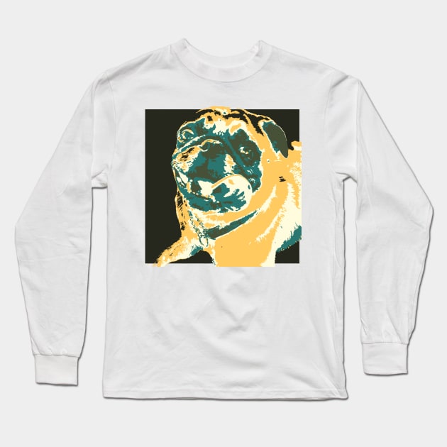 Yellow and Green Pop Art Smiling Pug Long Sleeve T-Shirt by gloobella